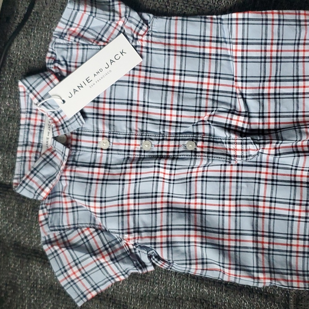 NWT Janie and Jack 3-6 month boys Plaid Romper